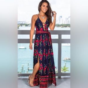 Navy floral Maxi dress with tie waist- Saved by the dress - sold out in stores